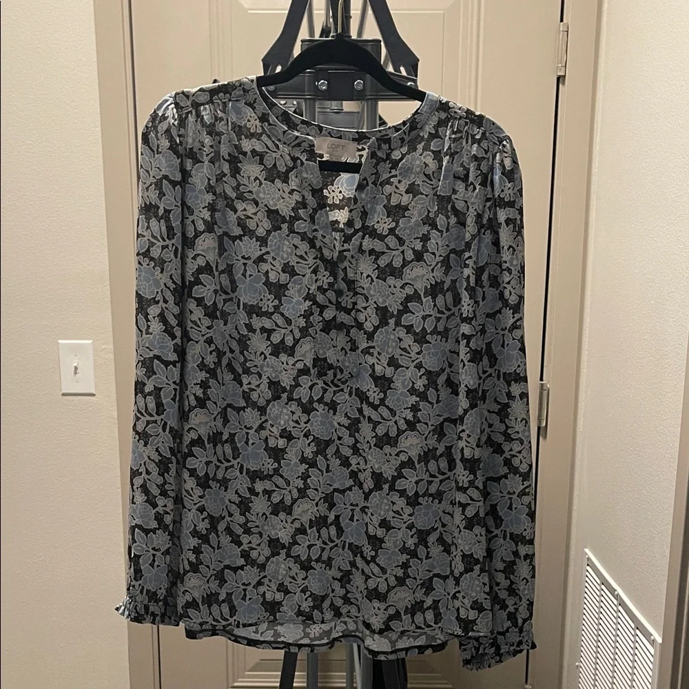 LOFT Floral Blouse in Black and Gray - Picture 1 of 2